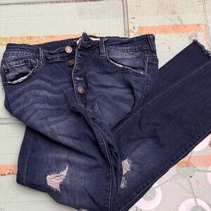 Kancan Skinny Raw Hem Distressed Blue Jeans